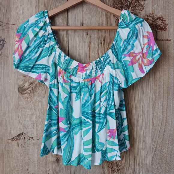 MINKPINK Tropical Floral Print Off the Shoulder Beachy Top Size Medium - Picture 1 of 5